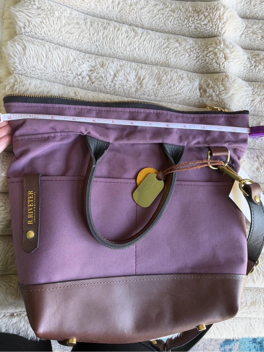 R.Riveter Purple Canvas & Brown Leather Bag - Picture 7 of 9
